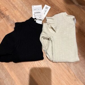 Black and Cream Ribbed Shirt Set Zara 4-5T